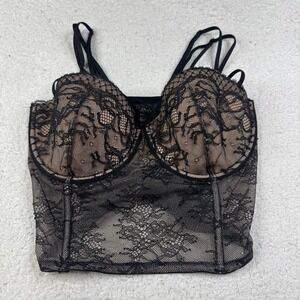 Victoria's Secret 32DD Bra Bustier Very Sexy Corset Black Sheer Lace Zip‎